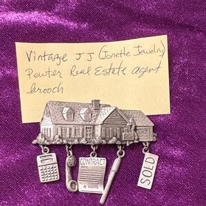 JJ Gorvette Jewelry Pewter Real Estate Brooch